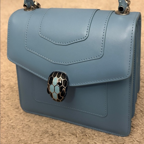 Bvlgari Bulgari Serpenti Forever Top Handle Blue Silver Hardware Snake Head - Picture 13 of 14